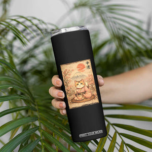 Japanese Maneki Neko Drinking Tea Kawaii Lucky Cat Skinny Tumbler TS12 Print Your Wear