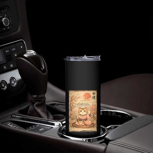 Japanese Maneki Neko Drinking Tea Kawaii Lucky Cat Skinny Tumbler TS12 Print Your Wear