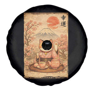 Japanese Maneki Neko Drinking Tea Kawaii Lucky Cat Spare Tire Cover TS12 Print Your Wear