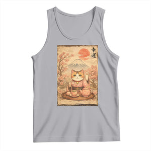 Japanese Maneki Neko Drinking Tea Kawaii Lucky Cat Tank Top TS12 Athletic Heather Print Your Wear