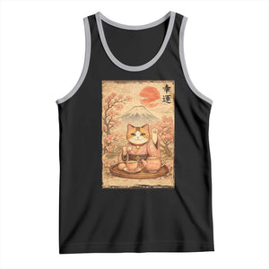 Japanese Maneki Neko Drinking Tea Kawaii Lucky Cat Tank Top TS12 Black Athletic Heather Print Your Wear