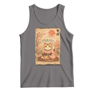 Japanese Maneki Neko Drinking Tea Kawaii Lucky Cat Tank Top TS12 Deep Heather Print Your Wear