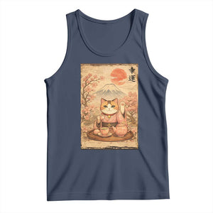 Japanese Maneki Neko Drinking Tea Kawaii Lucky Cat Tank Top TS12 Navy Print Your Wear