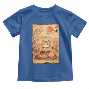 Japanese Maneki Neko Drinking Tea Kawaii Lucky Cat Toddler T Shirt TS12 Royal Blue Print Your Wear
