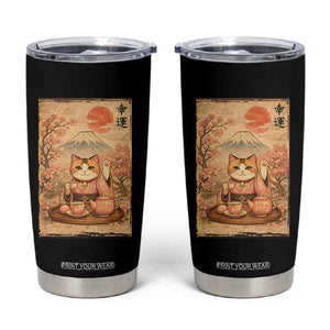 Japanese Maneki Neko Drinking Tea Kawaii Lucky Cat Tumbler Cup TS12 Black Print Your Wear