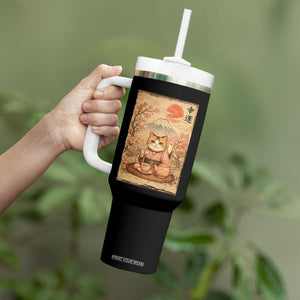 Japanese Maneki Neko Drinking Tea Kawaii Lucky Cat Tumbler With Handle TS12 Print Your Wear