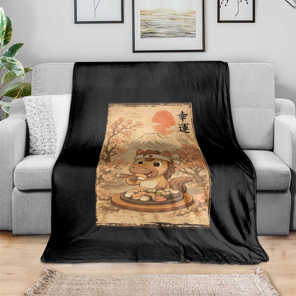Funny Horse Eating Sushi Throw Blanket Japanese Noodle Lover TS12 Print Your Wear