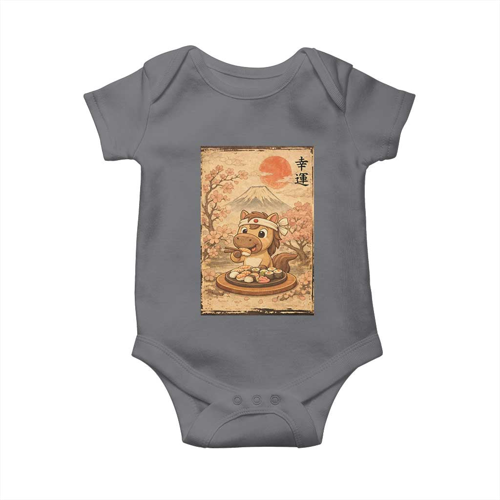 Funny Horse Eating Sushi Baby Onesie Japanese Noodle Lover TS12 Charcoal Print Your Wear