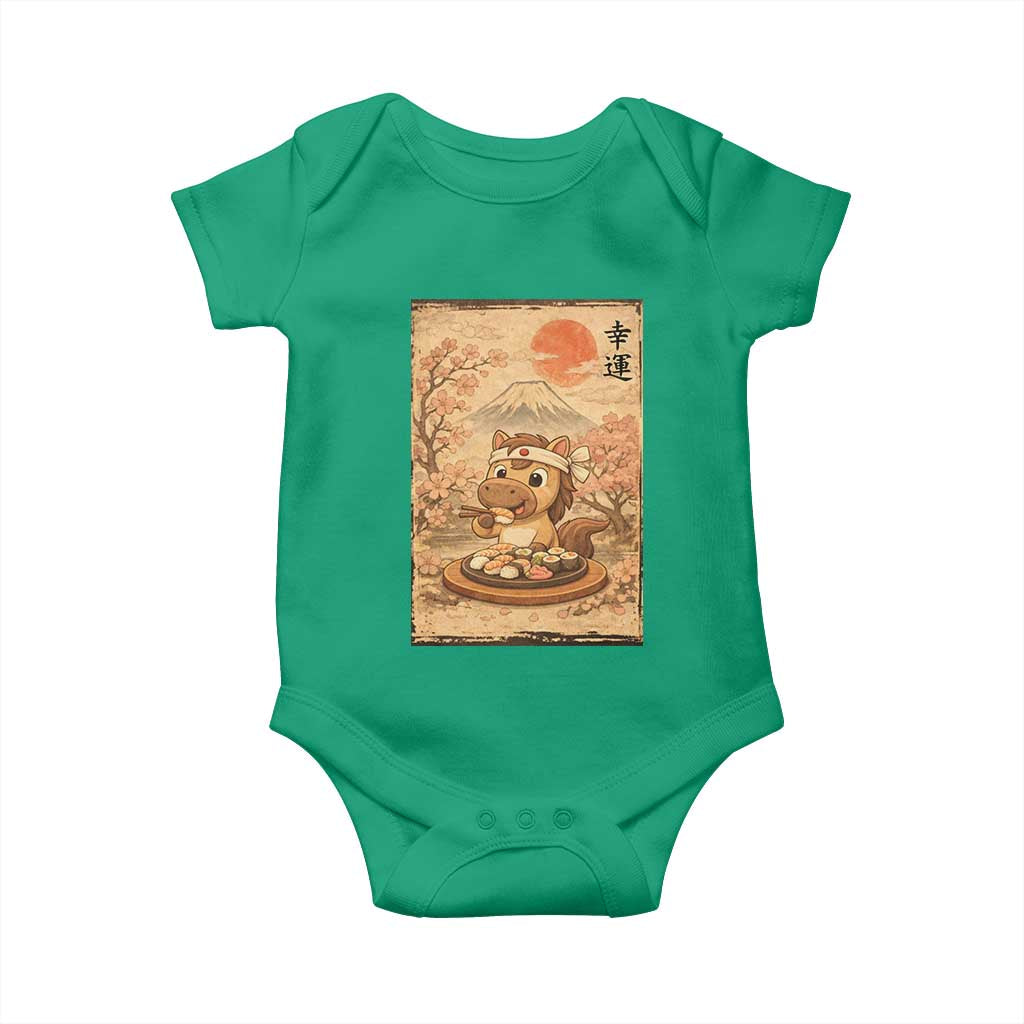 Funny Horse Eating Sushi Baby Onesie Japanese Noodle Lover TS12 Irish Green Print Your Wear
