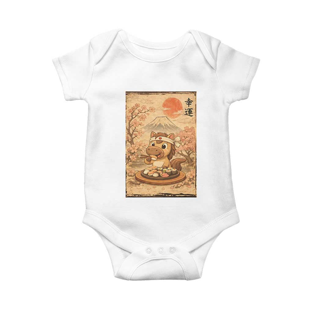 Funny Horse Eating Sushi Baby Onesie Japanese Noodle Lover TS12 White Print Your Wear