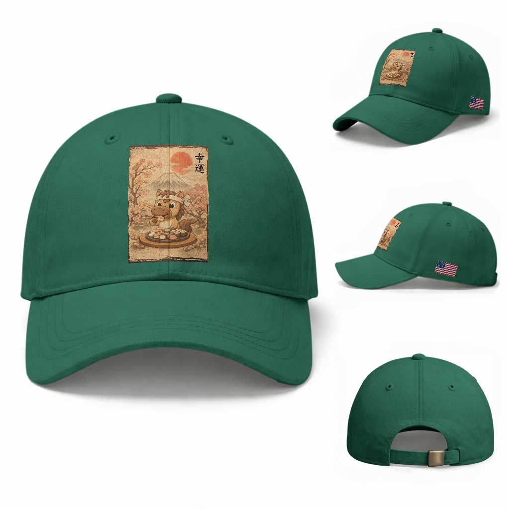 Funny Horse Eating Sushi Baseball Cap Japanese Noodle Lover TS12 Baseball Cap Universal Fit Irish Green Print Your Wear