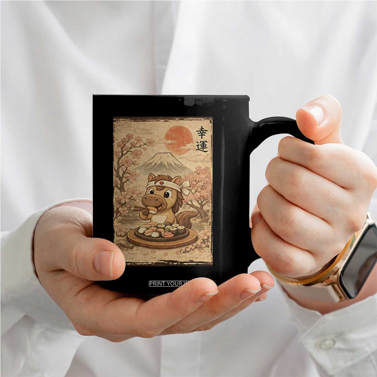 Funny Horse Eating Sushi Coffee Mug Japanese Noodle Lover TS12 Print Your Wear
