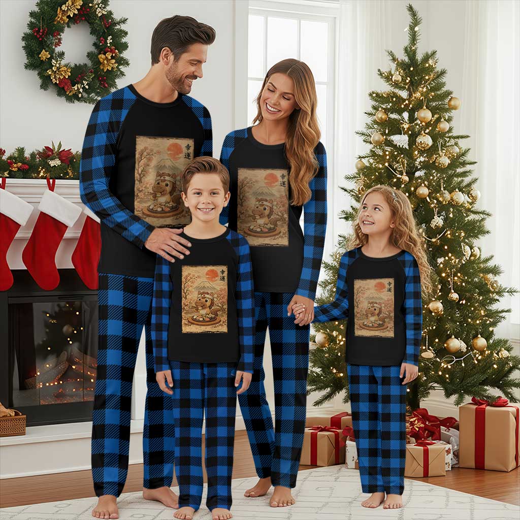 Funny Horse Eating Sushi Plaid Pajama Set Japanese Noodle Lover TS12 Blue Plaid Print Your Wear