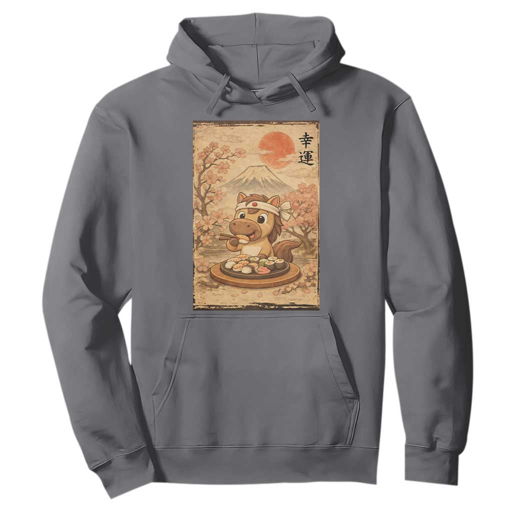 Funny Horse Eating Sushi Hoodie Japanese Noodle Lover TS12 Charcoal Print Your Wear
