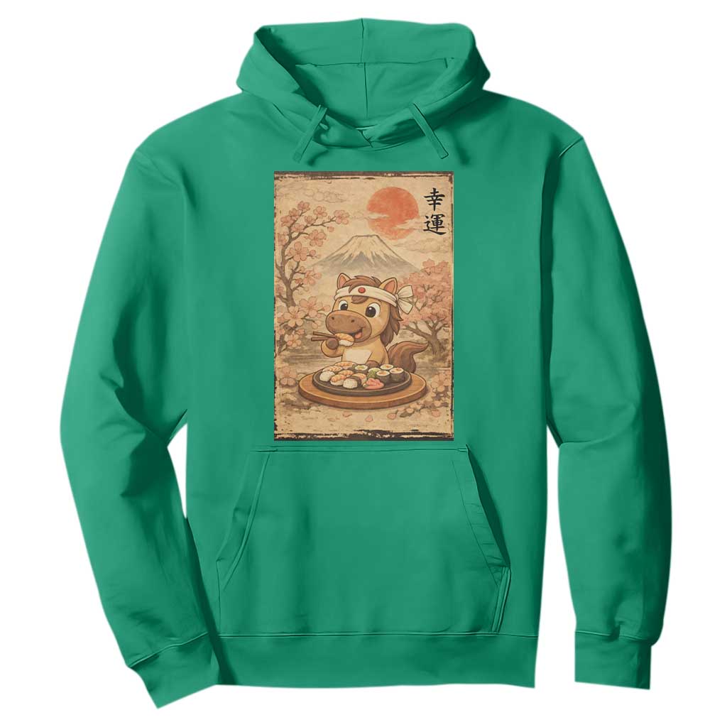 Funny Horse Eating Sushi Hoodie Japanese Noodle Lover TS12 Irish Green Print Your Wear