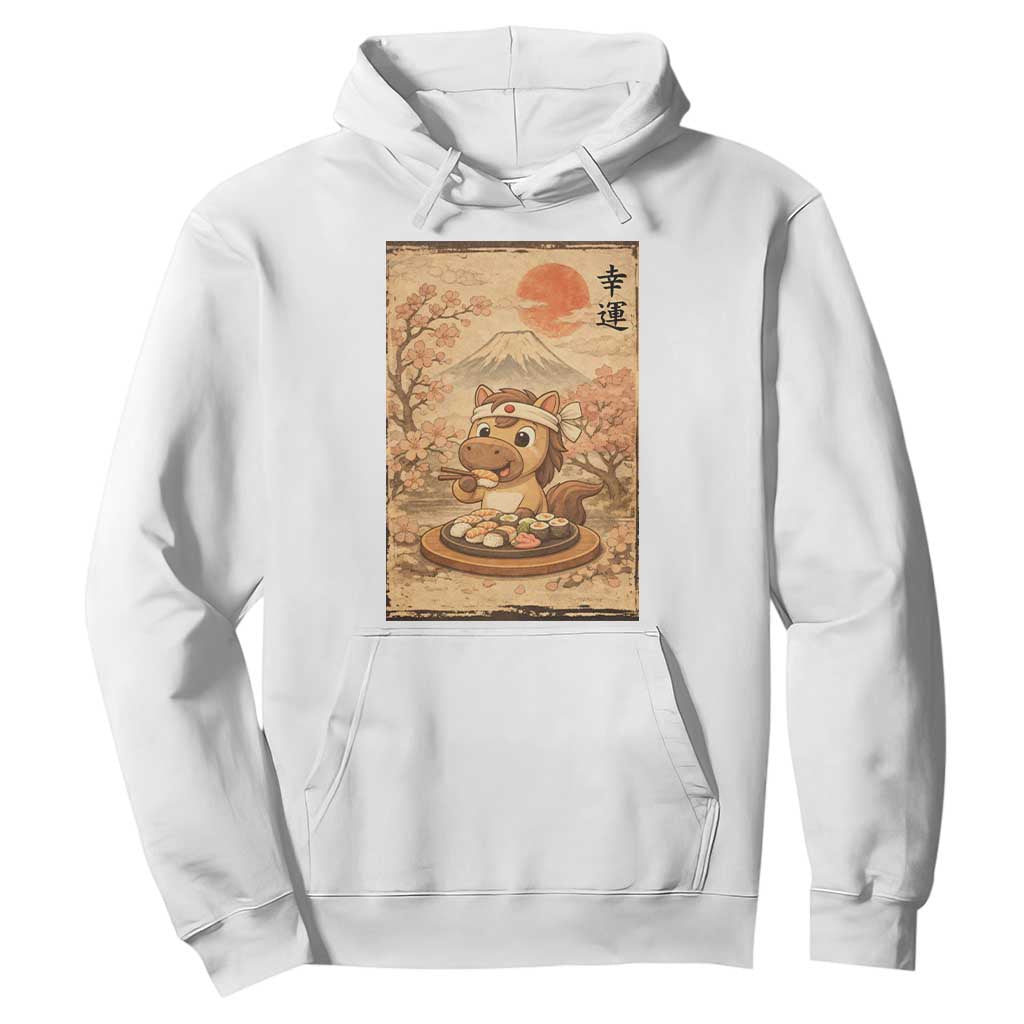 Funny Horse Eating Sushi Hoodie Japanese Noodle Lover TS12 White Print Your Wear