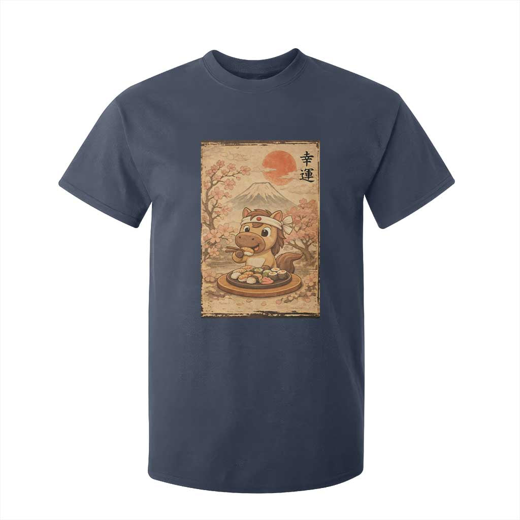 Funny Horse Eating Sushi T Shirt For Kid Japanese Noodle Lover TS12 Navy Print Your Wear