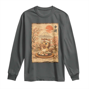 Funny Horse Eating Sushi Long Sleeve Shirt Japanese Noodle Lover TS12 Dark Heather Print Your Wear