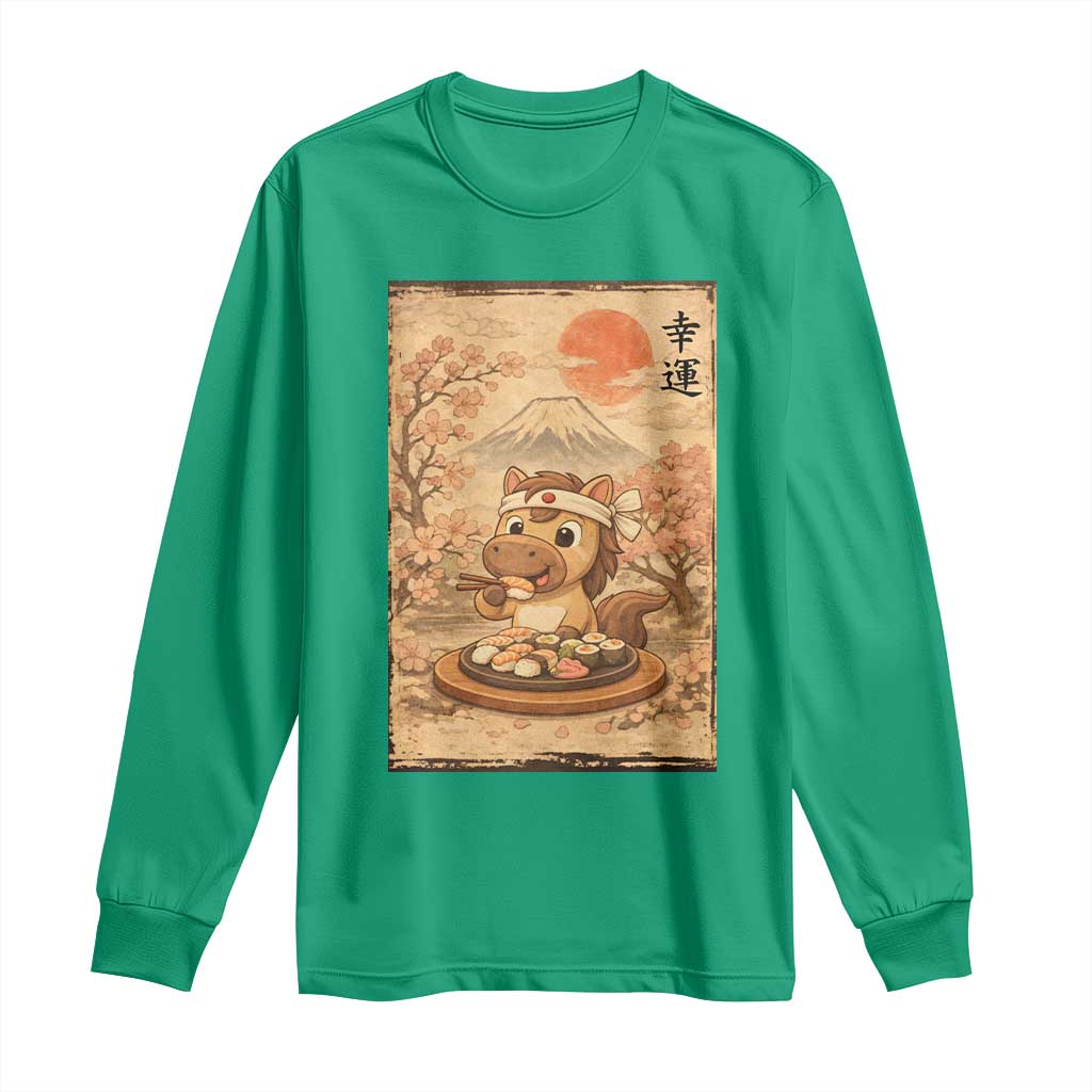 Funny Horse Eating Sushi Long Sleeve Shirt Japanese Noodle Lover TS12 Irish Green Print Your Wear