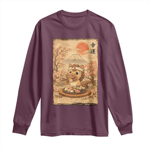 Funny Horse Eating Sushi Long Sleeve Shirt Japanese Noodle Lover TS12 Maroon Print Your Wear