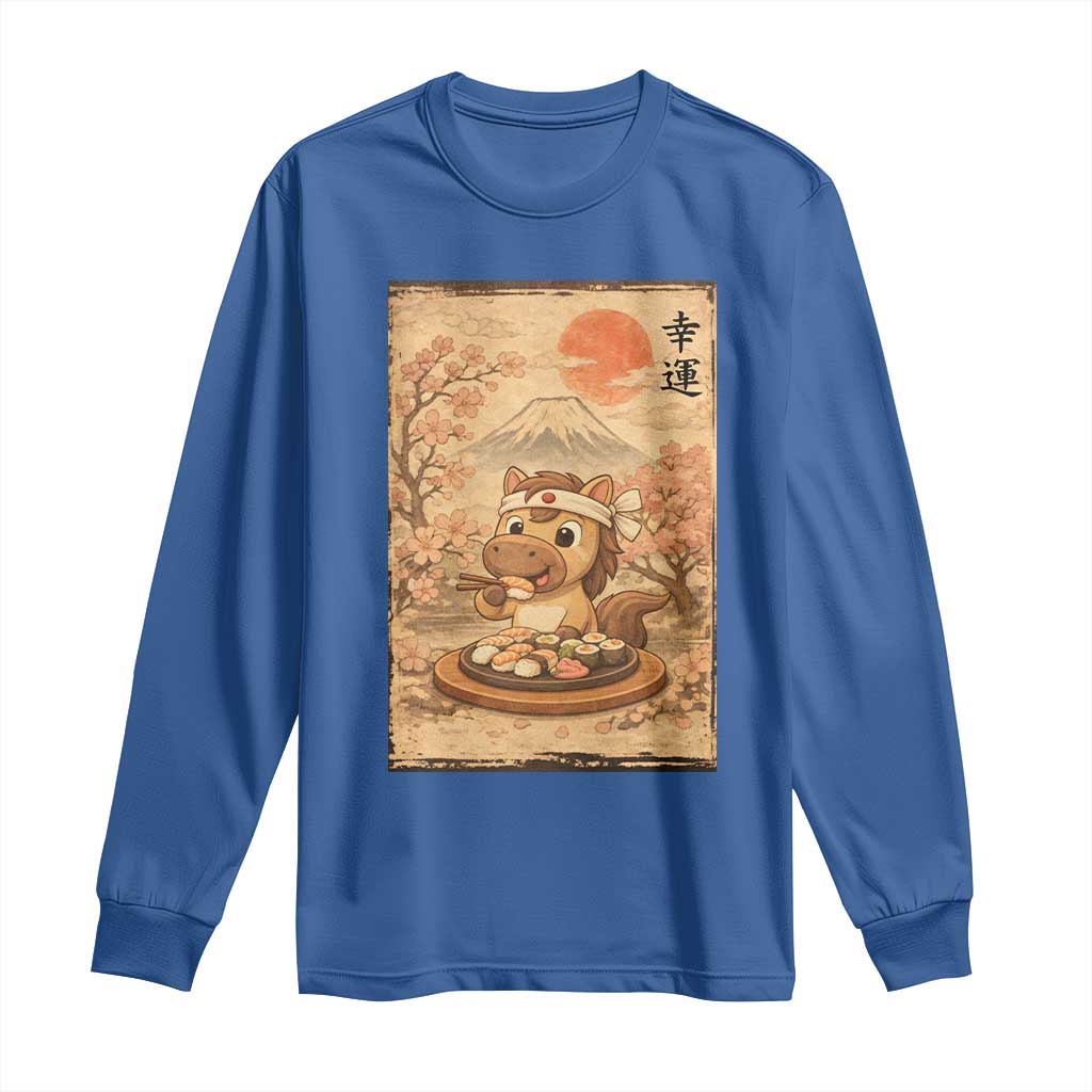 Funny Horse Eating Sushi Long Sleeve Shirt Japanese Noodle Lover TS12 Royal Blue Print Your Wear