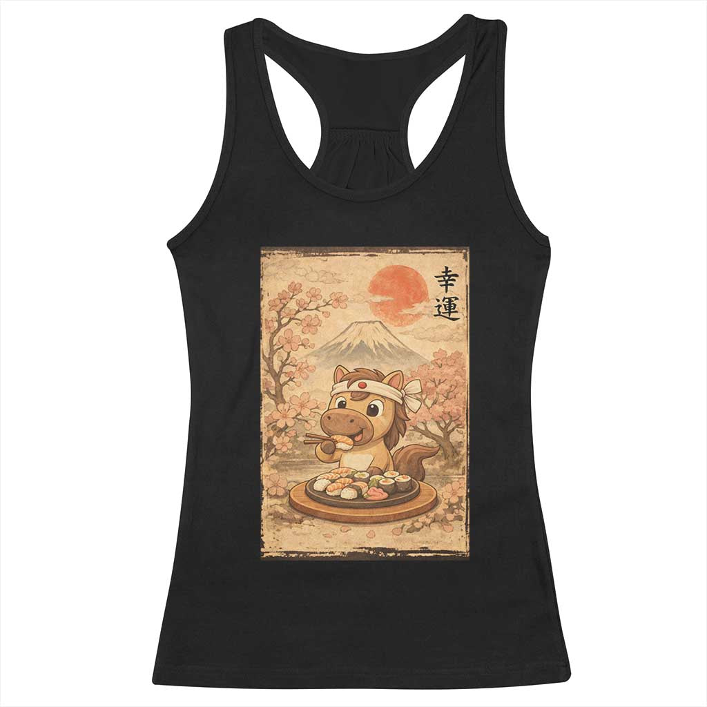 Funny Horse Eating Sushi Racerback Tank Top Japanese Noodle Lover TS12 Black Print Your Wear