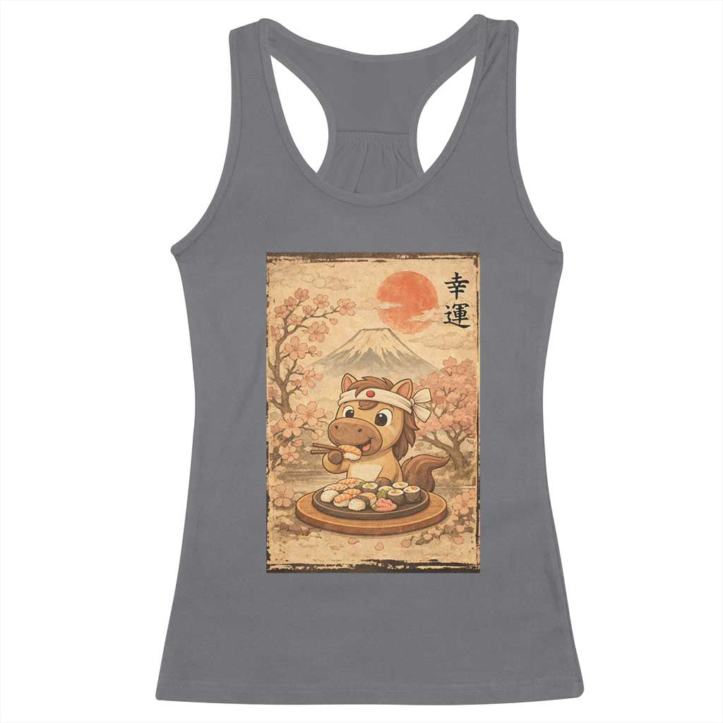 Funny Horse Eating Sushi Racerback Tank Top Japanese Noodle Lover TS12 Charcoal Print Your Wear