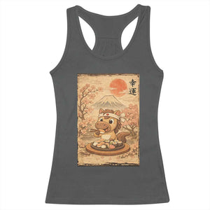 Funny Horse Eating Sushi Racerback Tank Top Japanese Noodle Lover TS12 Dark Heather Print Your Wear