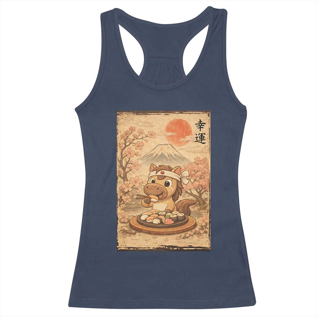 Funny Horse Eating Sushi Racerback Tank Top Japanese Noodle Lover TS12 Navy Print Your Wear