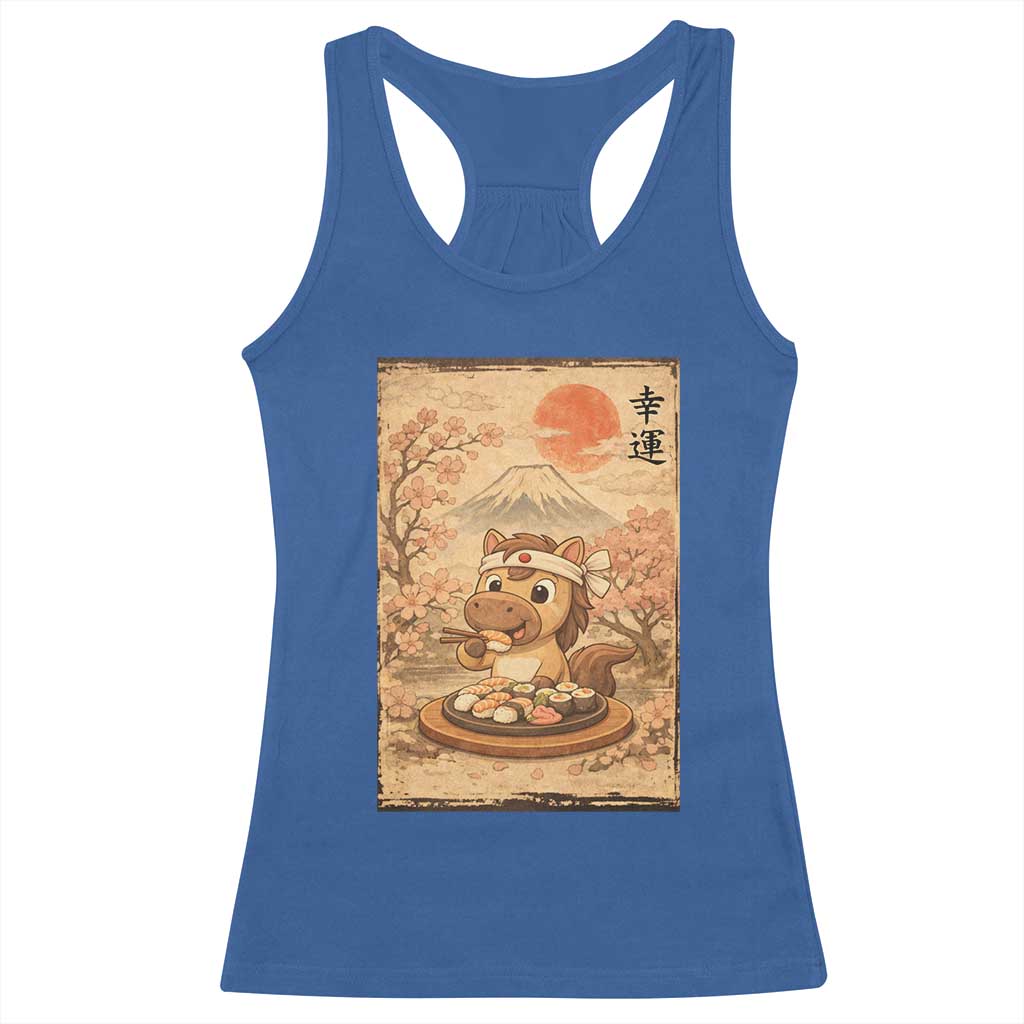 Funny Horse Eating Sushi Racerback Tank Top Japanese Noodle Lover TS12 Royal Blue Print Your Wear