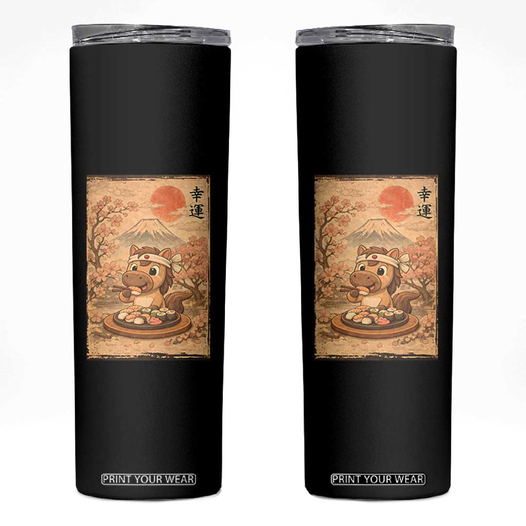 Funny Horse Eating Sushi Skinny Tumbler Japanese Noodle Lover TS12 Black Print Your Wear