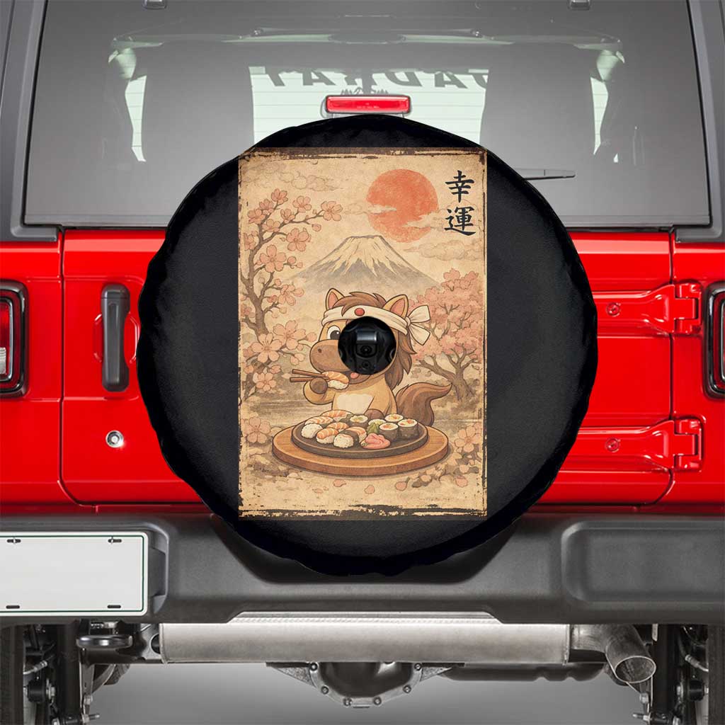 Funny Horse Eating Sushi Spare Tire Cover Japanese Noodle Lover TS12 Black Print Your Wear