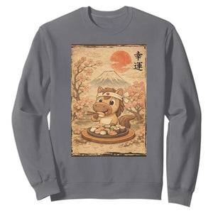 Funny Horse Eating Sushi Sweatshirt Japanese Noodle Lover TS12 Charcoal Print Your Wear