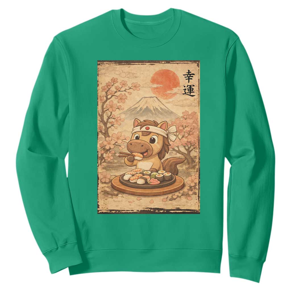 Funny Horse Eating Sushi Sweatshirt Japanese Noodle Lover TS12 Irish Green Print Your Wear