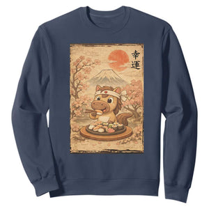Funny Horse Eating Sushi Sweatshirt Japanese Noodle Lover TS12 Navy Print Your Wear