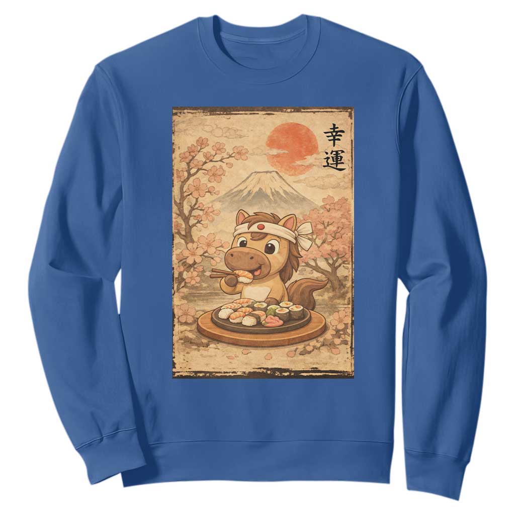 Funny Horse Eating Sushi Sweatshirt Japanese Noodle Lover TS12 Royal Blue Print Your Wear