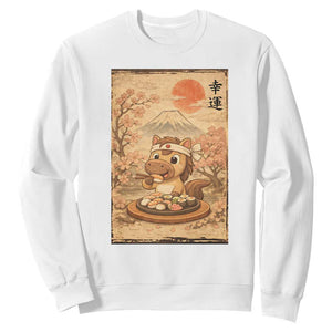 Funny Horse Eating Sushi Sweatshirt Japanese Noodle Lover TS12 White Print Your Wear