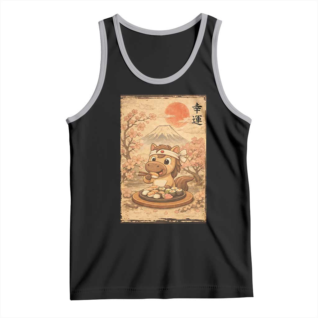 Funny Horse Eating Sushi Tank Top Japanese Noodle Lover TS12 Black Athletic Heather Print Your Wear
