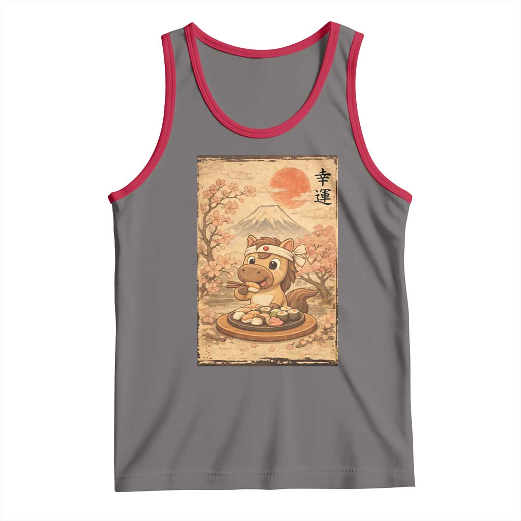 Funny Horse Eating Sushi Tank Top Japanese Noodle Lover TS12 Deep Heather Red Print Your Wear