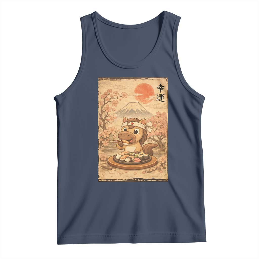 Funny Horse Eating Sushi Tank Top Japanese Noodle Lover TS12 Navy Print Your Wear