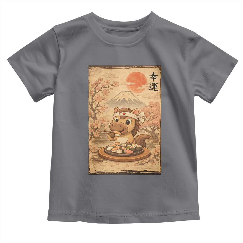 Funny Horse Eating Sushi Toddler T Shirt Japanese Noodle Lover TS12 Charcoal Print Your Wear