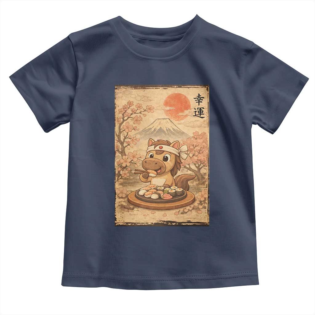 Funny Horse Eating Sushi Toddler T Shirt Japanese Noodle Lover TS12 Navy Print Your Wear