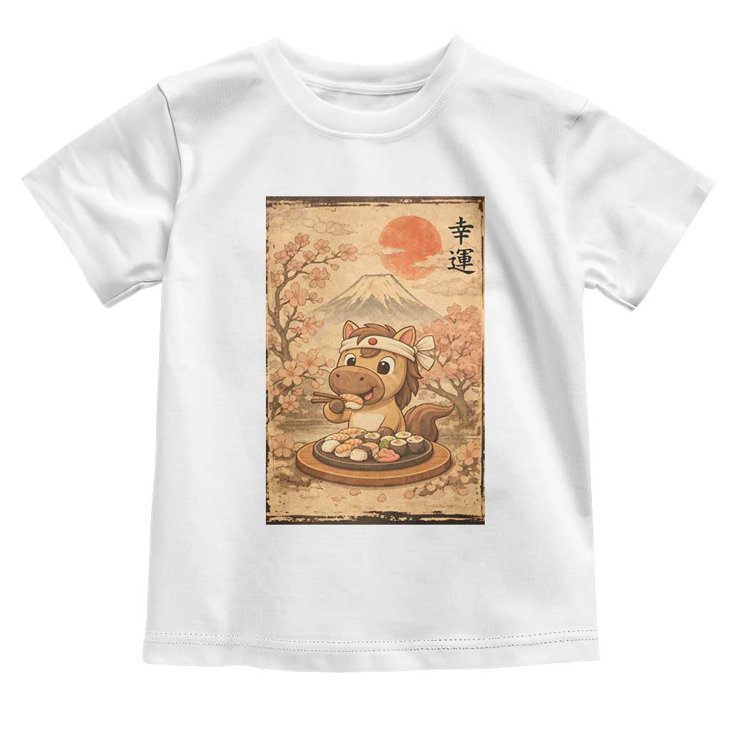 Funny Horse Eating Sushi Toddler T Shirt Japanese Noodle Lover TS12 White Print Your Wear