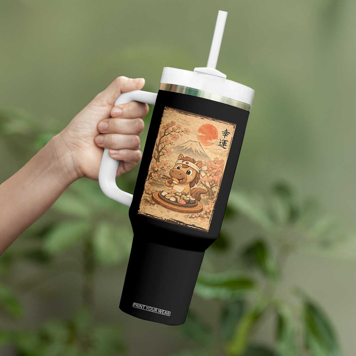 Funny Horse Eating Sushi Tumbler With Handle Japanese Noodle Lover TS12 Print Your Wear