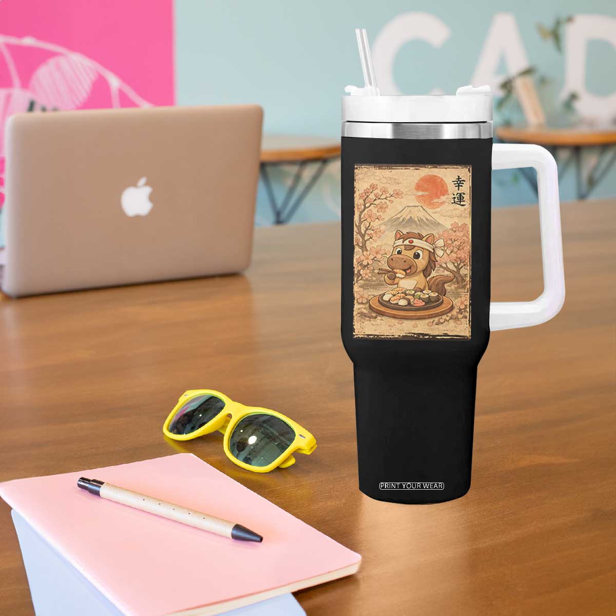Funny Horse Eating Sushi Tumbler With Handle Japanese Noodle Lover TS12 Print Your Wear