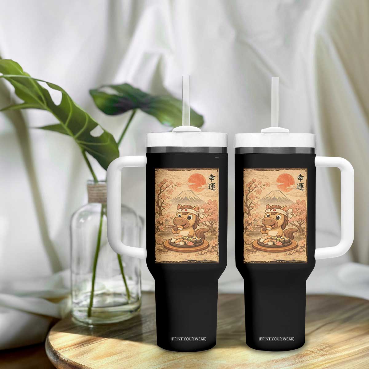 Funny Horse Eating Sushi Tumbler With Handle Japanese Noodle Lover TS12 Print Your Wear