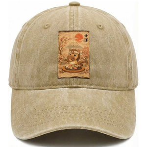 Funny Horse Eating Sushi Washed Cotton Baseball Cap Japanese Noodle Lover TS12 Print Your Wear