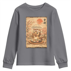 Funny Horse Eating Sushi Youth Sweatshirt Japanese Noodle Lover TS12 Charcoal Print Your Wear