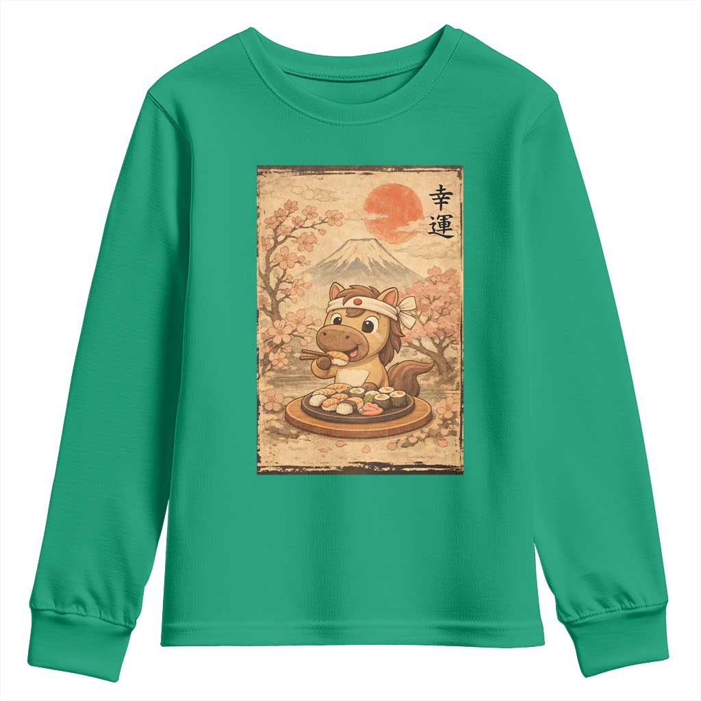 Funny Horse Eating Sushi Youth Sweatshirt Japanese Noodle Lover TS12 Irish Green Print Your Wear