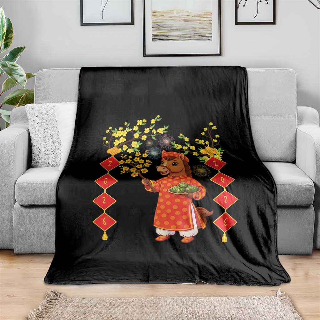 Funny Tet Holiday Throw Blanket Cute Horse In Ao Dai TS12 Print Your Wear